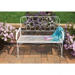 Alpine 45 In. L. White Iron Daisy Bench -Cheap Alpine Shop ItemImage 802787 qsk84tbr2r38rqwcj3v4m2q