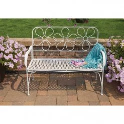 Alpine 45 In. L. White Iron Daisy Bench -Cheap Alpine Shop ItemImage 802787 v799jcppsvv83z8f9pqct