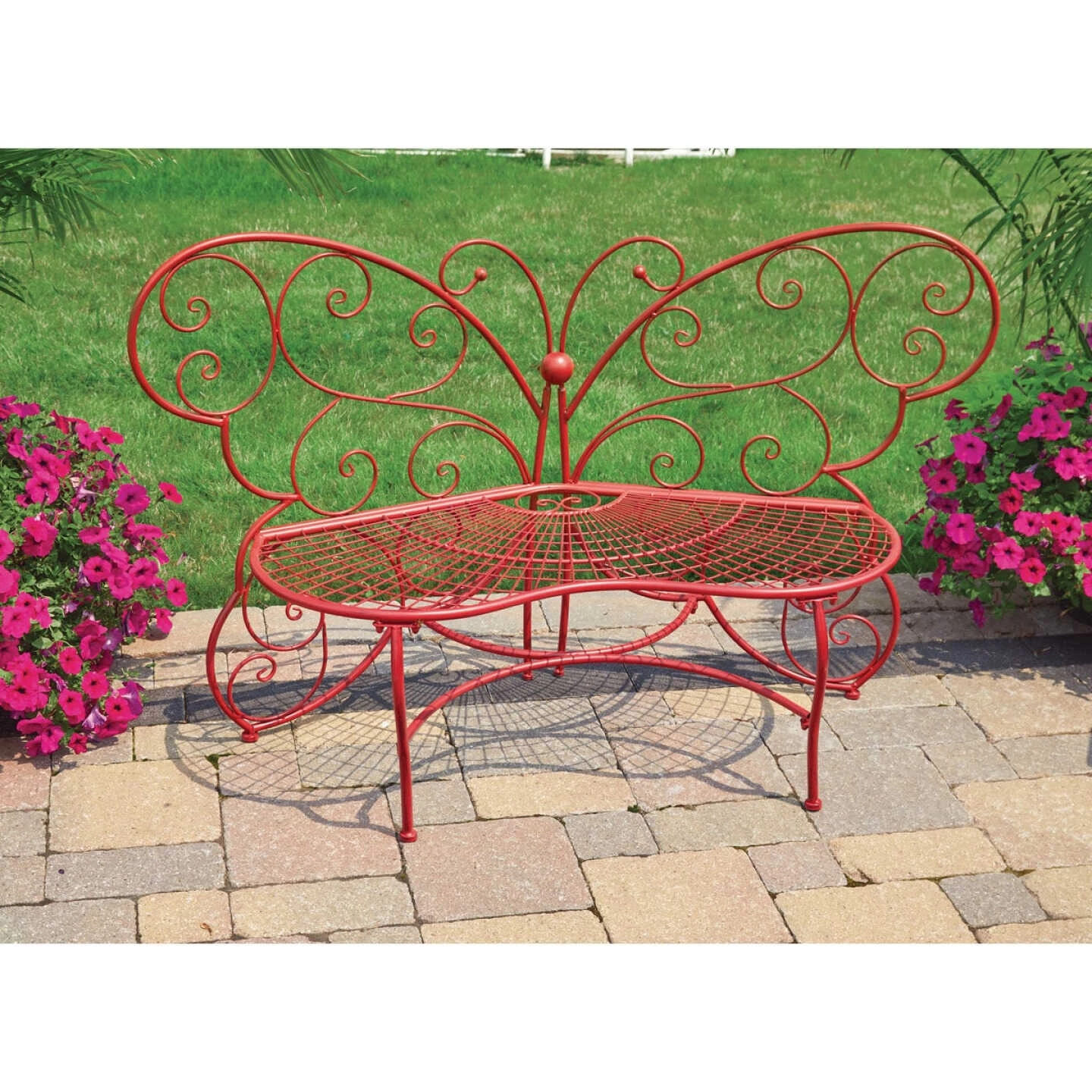 Alpine 61 In. L. Red Iron Butterfly Bench 4 Alpine 61 In. L. Red Iron Butterfly Bench - Image 2