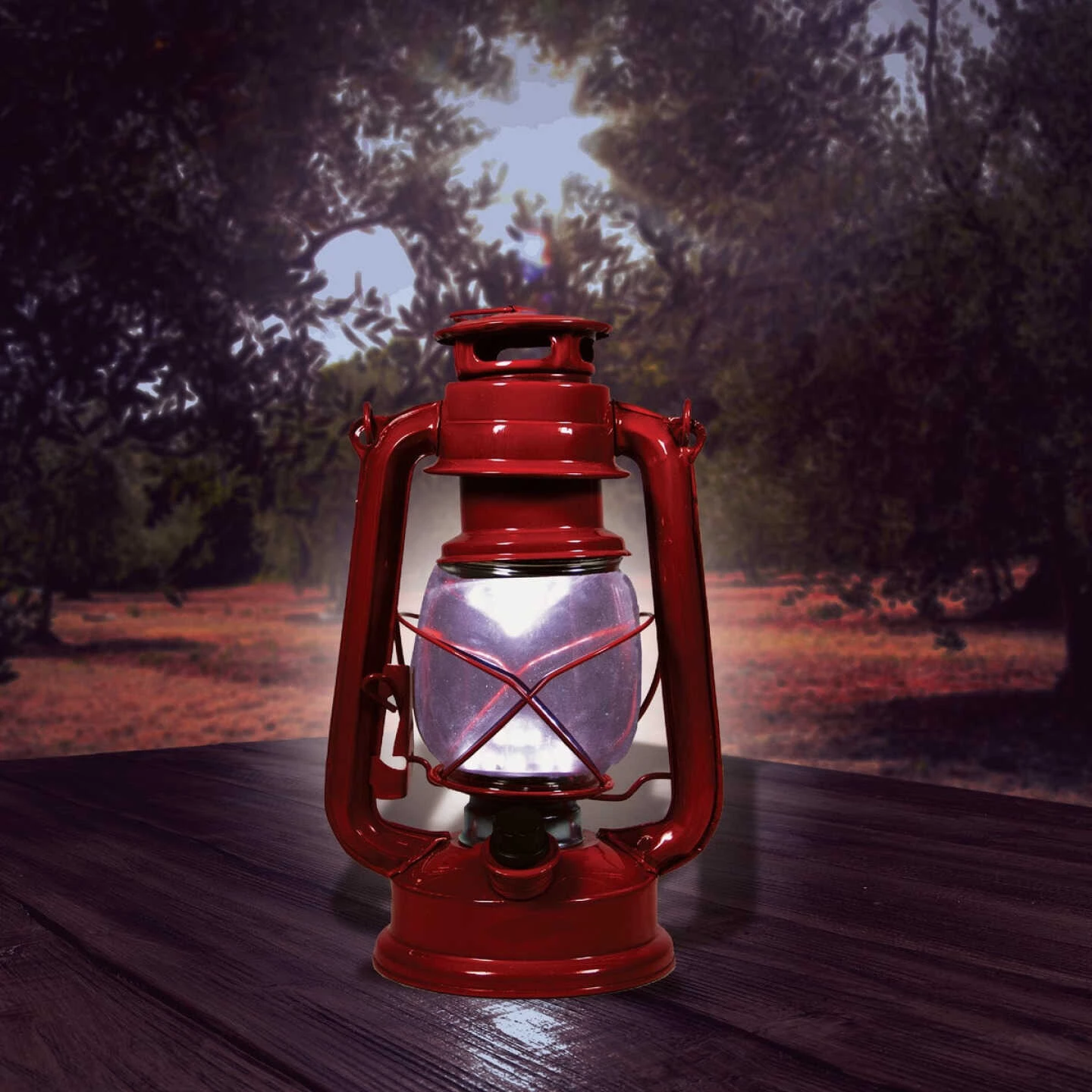 Alpine 5 In. W. X 9 In. H. X 6 In. L. Red Cool White LED Hurricane Patio Lantern 4 Alpine 5 In. W. X 9 In. H. X 6 In. L. Red Cool White LED Hurricane Patio Lantern - Image 2