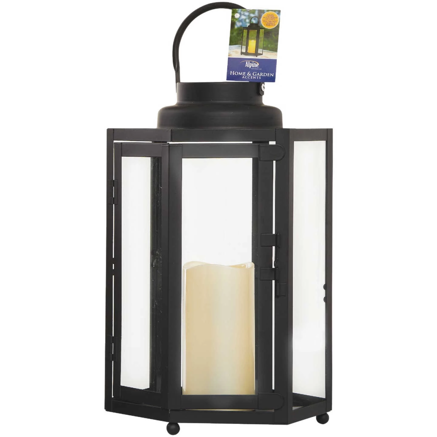 Alpine 9 In. W. X 14 In. H. X 9 In. L. Black Warm White LED Candle Hexagonal Patio Lantern 4 Alpine 9 In. W. X 14 In. H. X 9 In. L. Black Warm White LED Candle Hexagonal Patio Lantern - Image 2