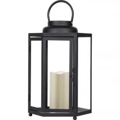 Alpine 9 In. W. X 14 In. H. X 9 In. L. Black Warm White LED Candle Hexagonal Patio Lantern