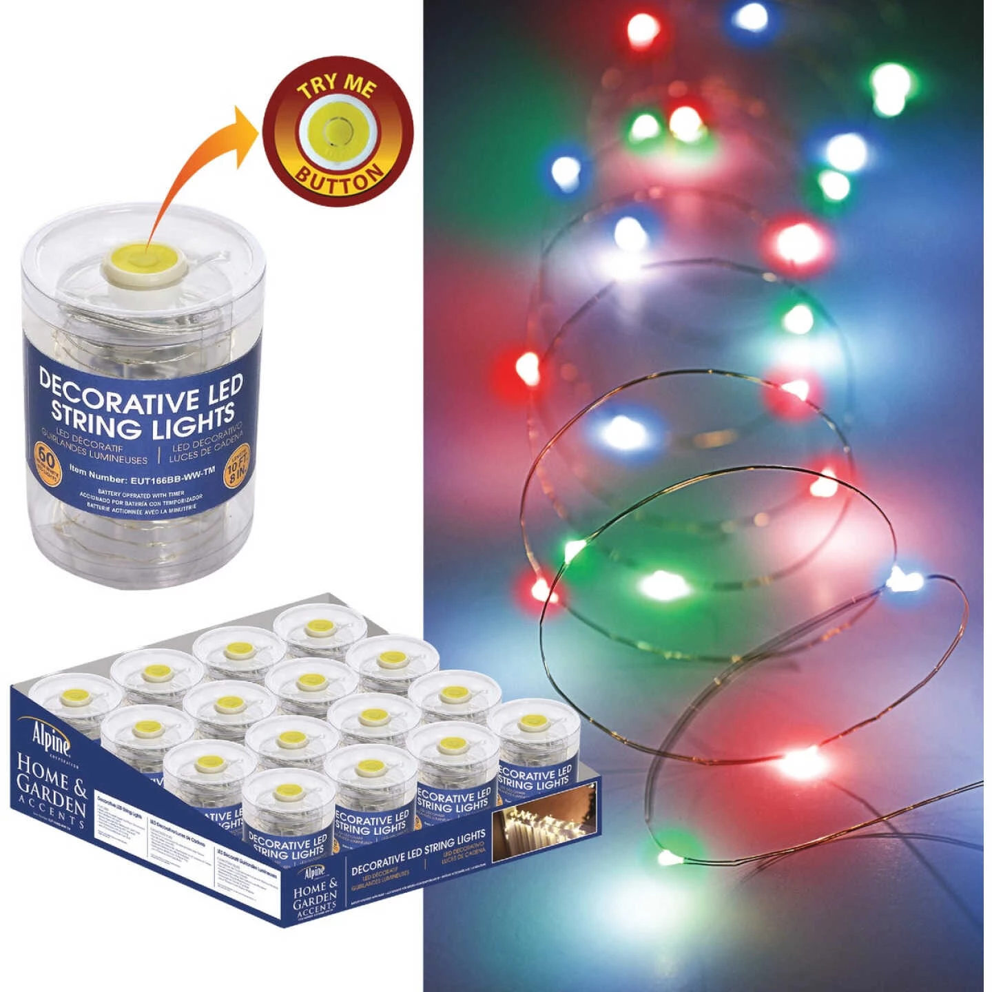 Alpine Various Color 60-Bulb LED Battery Operated String Light Set 3 Alpine Various Color 60-Bulb LED Battery Operated String Light Set