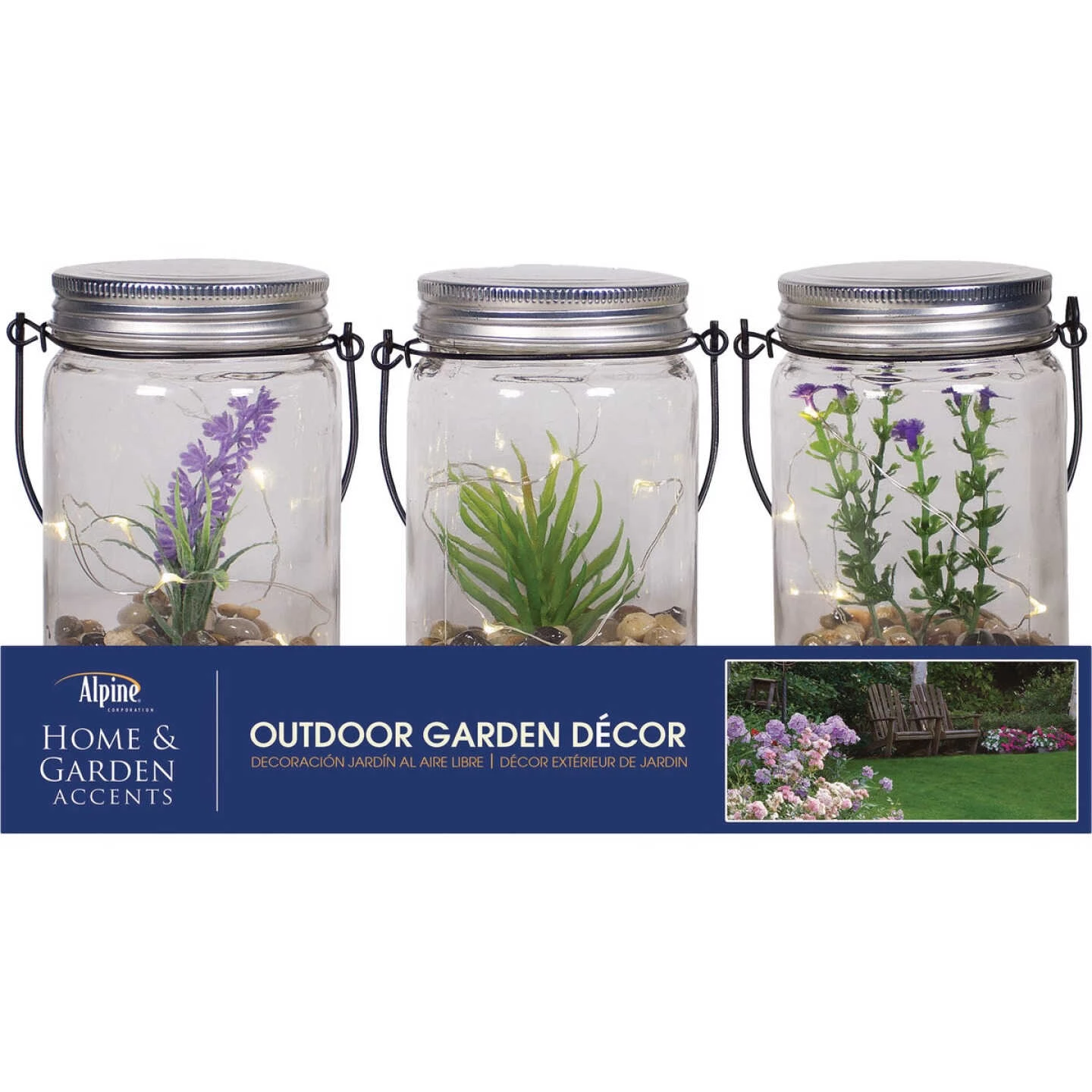 Alpine 3 In. W. X 6 In. H. X 4 In. L. Warm White LED Hanging Succulent Jar Patio Lantern 4 Alpine 3 In. W. X 6 In. H. X 4 In. L. Warm White LED Hanging Succulent Jar Patio Lantern - Image 2