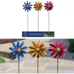 Alpine Vibrant Metal Floral Wind Spinner Garden Stake
