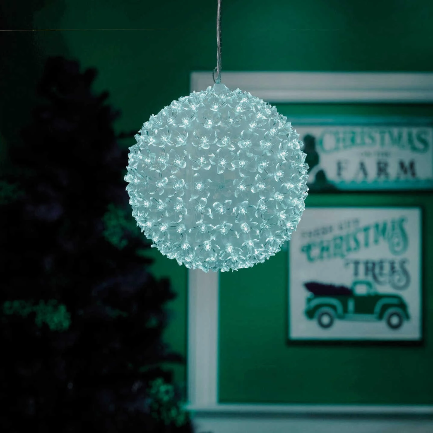 Alpine 8 In. Twinkling Cool White LED Sphere Christmas Ornament 4 Alpine 8 In. Twinkling Cool White LED Sphere Christmas Ornament - Image 2