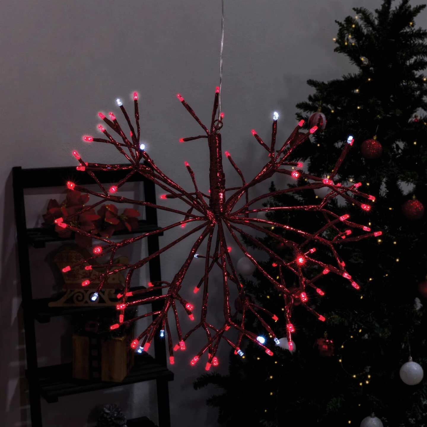 Alpine 16 In. LED 96-Bulb Red Hanging Twig Snowflake Ornament Light Decoration 4 Alpine 16 In. LED 96-Bulb Red Hanging Twig Snowflake Ornament Light Decoration - Image 2
