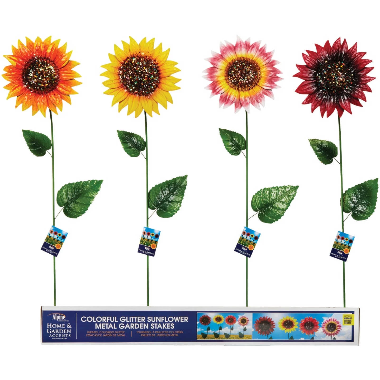 Alpine 34 In. H. Colorful Glitter Metal Sunflower Garden Stake 6 Alpine 34 In. H. Colorful Glitter Metal Sunflower Garden Stake - Image 4