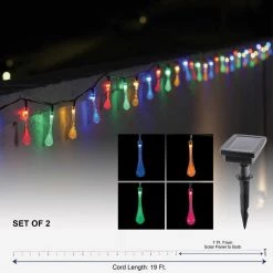 Alpine 12 Ft. 20 Multi-Color LED Waterdrop Solar Outdoor Patio String Lights (2-Pack) -Cheap Alpine Shop ItemImage 855833 c948p3m4mmsxf4rnjcnkgknr