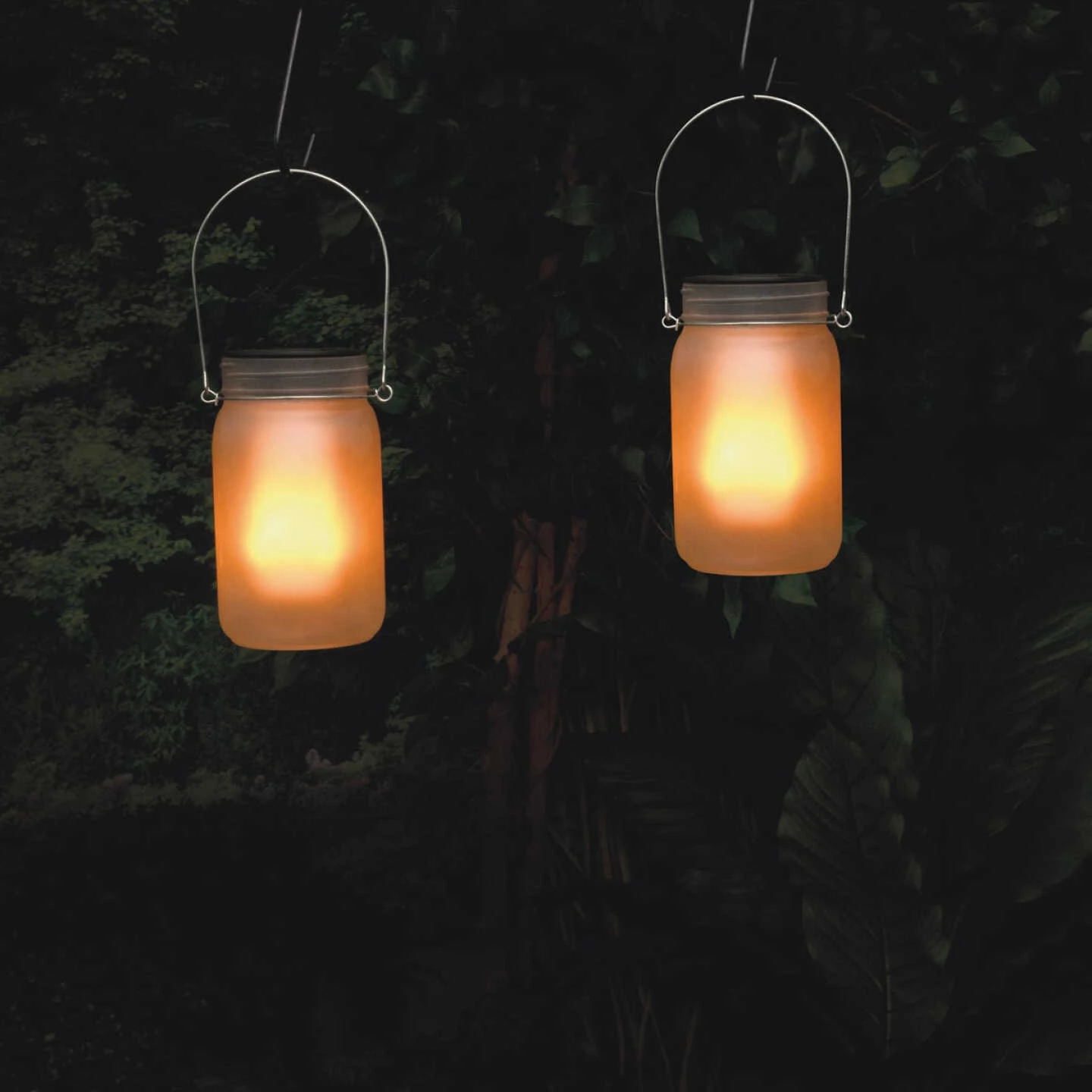 Alpine 4 In. Dia. Dancing Flame LED Solar Glass Jar Patio Lantern (Set Of 2) 4 Alpine 4 In. Dia. Dancing Flame LED Solar Glass Jar Patio Lantern (Set Of 2) - Image 2