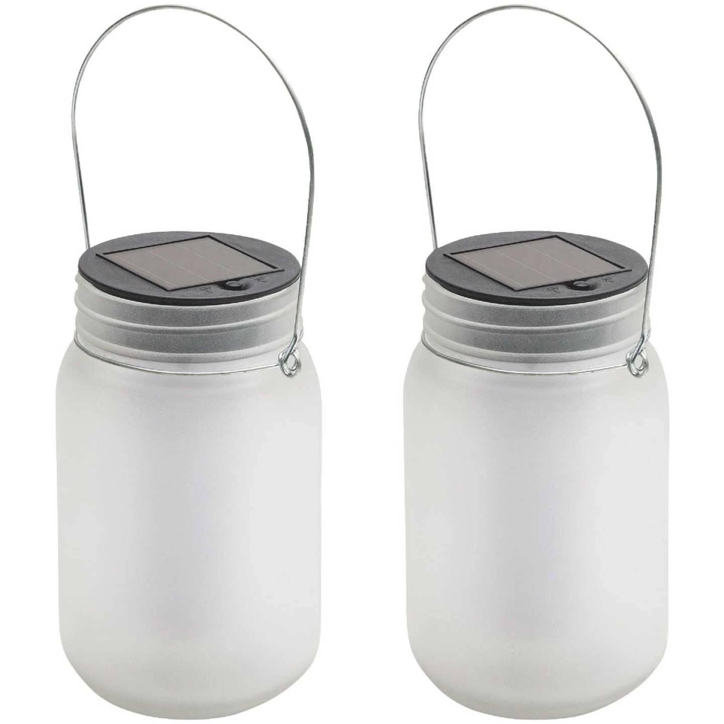 Alpine 4 In. Dia. Dancing Flame LED Solar Glass Jar Patio Lantern (Set Of 2) 5 Alpine 4 In. Dia. Dancing Flame LED Solar Glass Jar Patio Lantern (Set Of 2) - Image 3