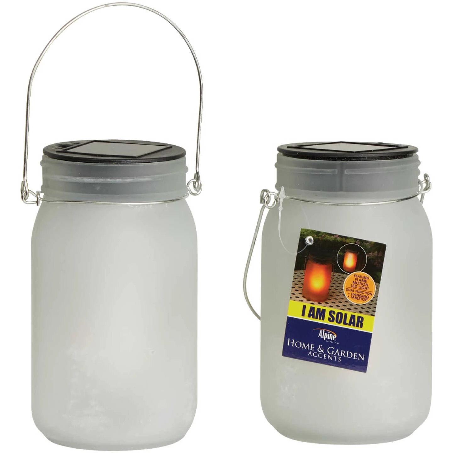 Alpine 4 In. Dia. Dancing Flame LED Solar Glass Jar Patio Lantern (Set Of 2) 6 Alpine 4 In. Dia. Dancing Flame LED Solar Glass Jar Patio Lantern (Set Of 2) - Image 4
