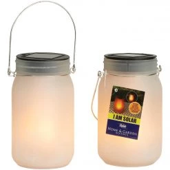 Alpine 4 In. Dia. Dancing Flame LED Solar Glass Jar Patio Lantern (Set Of 2)