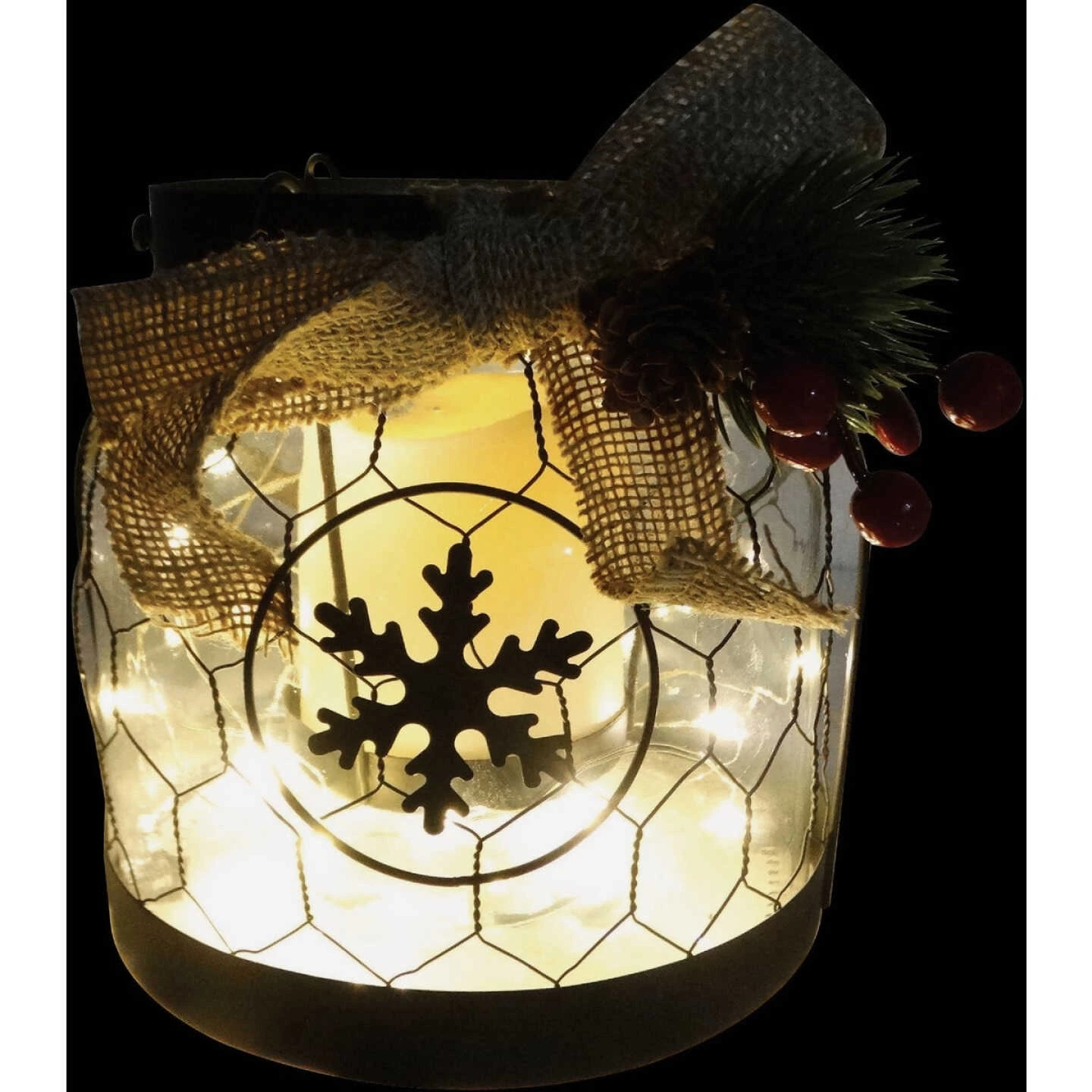 Alpine 7 In. W. X 6 In. H. X 7 In. L. LED Snowflake Lantern With Chicken Wire Holiday Decoration 5 Alpine 7 In. W. X 6 In. H. X 7 In. L. LED Snowflake Lantern With Chicken Wire Holiday Decoration - Image 3