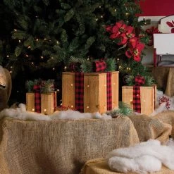 Alpine Warm White LED Rustic Wood With Red Plaid Ribbon Christmas Gift Box Set (3-Piece) -Cheap Alpine Shop ItemImage 863108 mtfsm3498rxw7sf9vp33kqfz