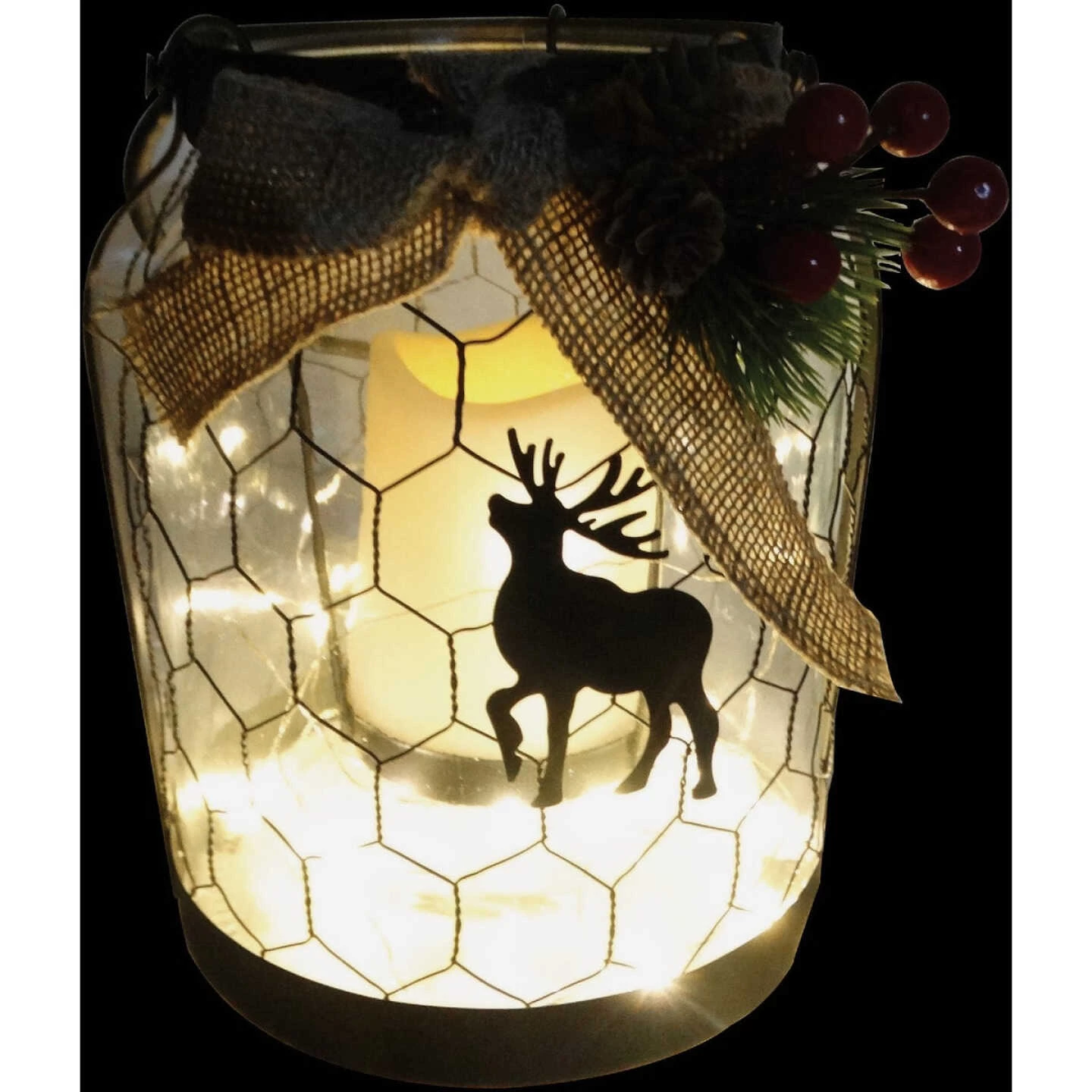 Alpine 7 In. W. X 9 In. H. X 7 In. L. LED Reindeer Lantern With Chicken Wire Holiday Decoration 5 Alpine 7 In. W. X 9 In. H. X 7 In. L. LED Reindeer Lantern With Chicken Wire Holiday Decoration - Image 3