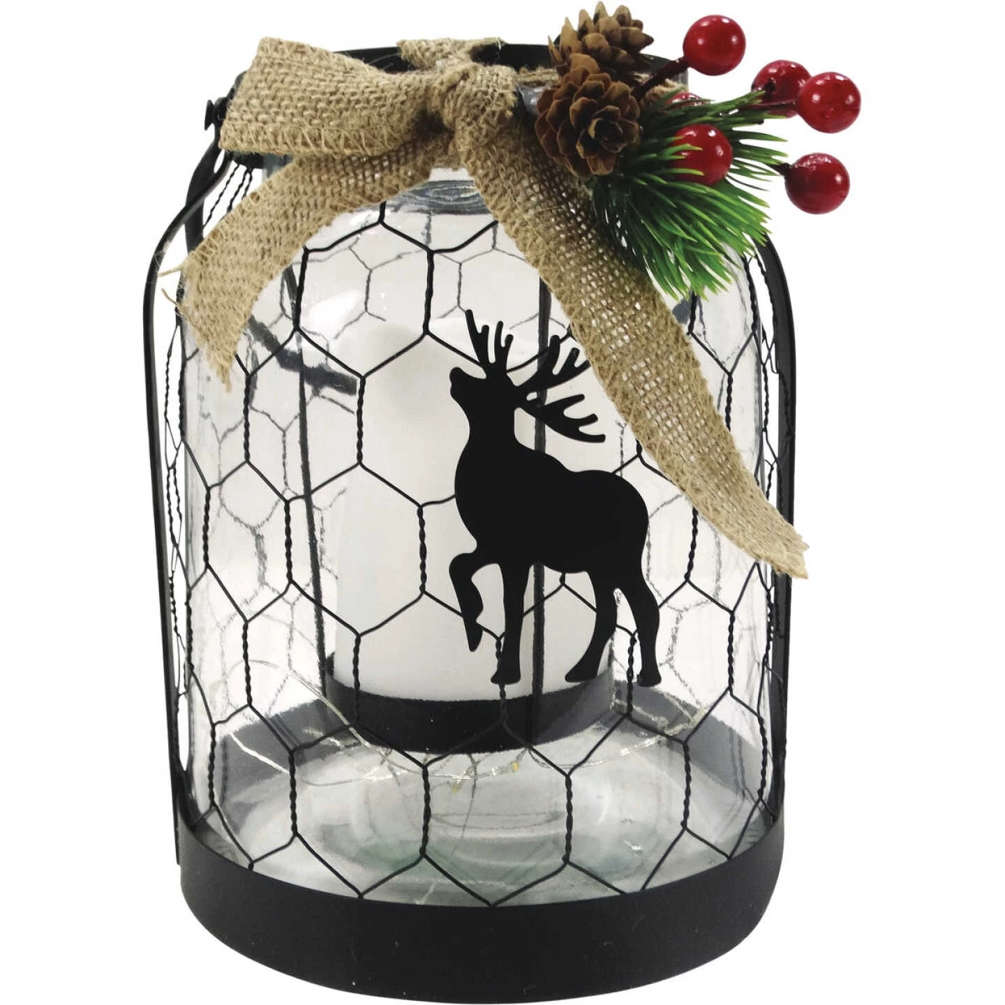 Alpine 7 In. W. X 9 In. H. X 7 In. L. LED Reindeer Lantern With Chicken Wire Holiday Decoration 3 Alpine 7 In. W. X 9 In. H. X 7 In. L. LED Reindeer Lantern With Chicken Wire Holiday Decoration