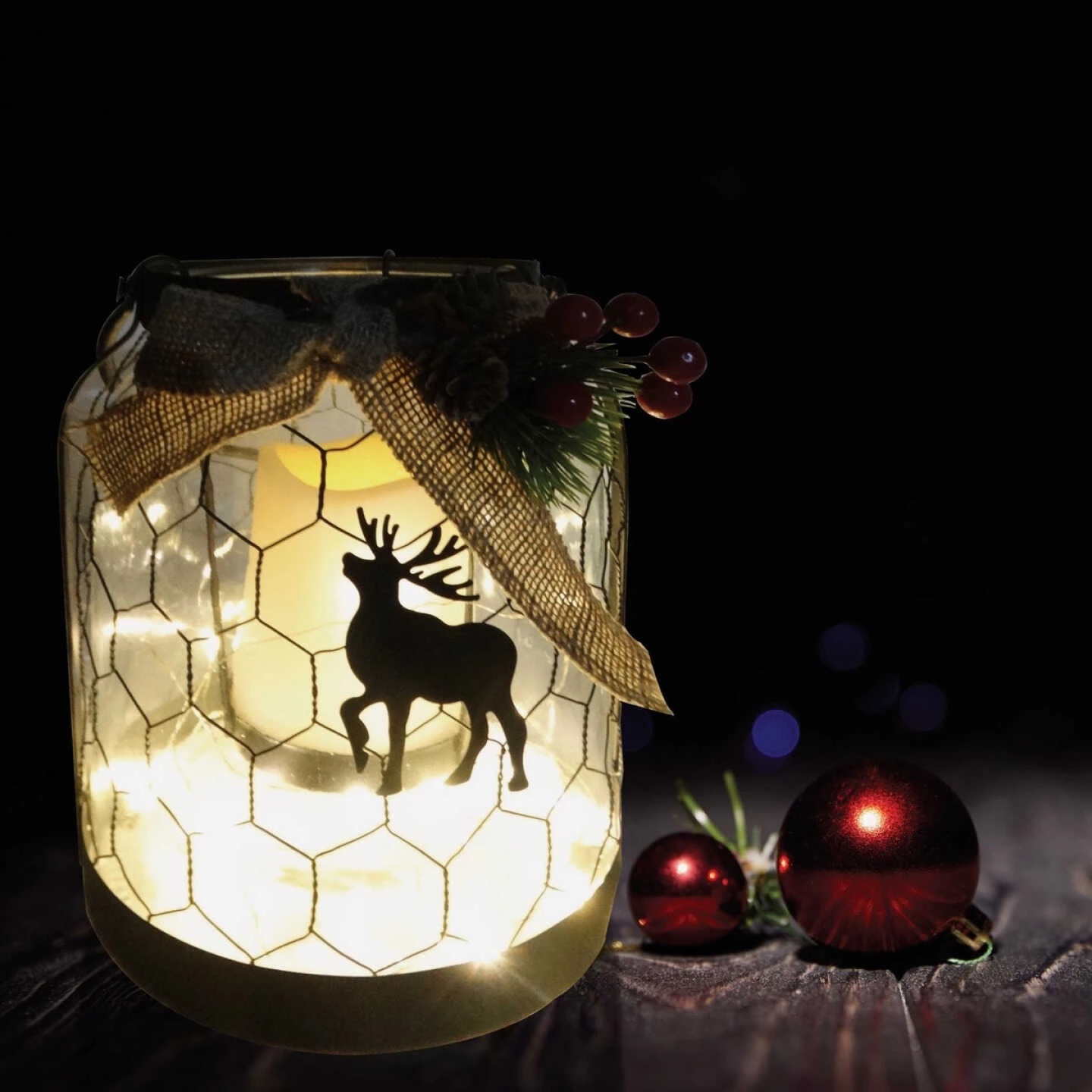 Alpine 7 In. W. X 9 In. H. X 7 In. L. LED Reindeer Lantern With Chicken Wire Holiday Decoration 4 Alpine 7 In. W. X 9 In. H. X 7 In. L. LED Reindeer Lantern With Chicken Wire Holiday Decoration - Image 2