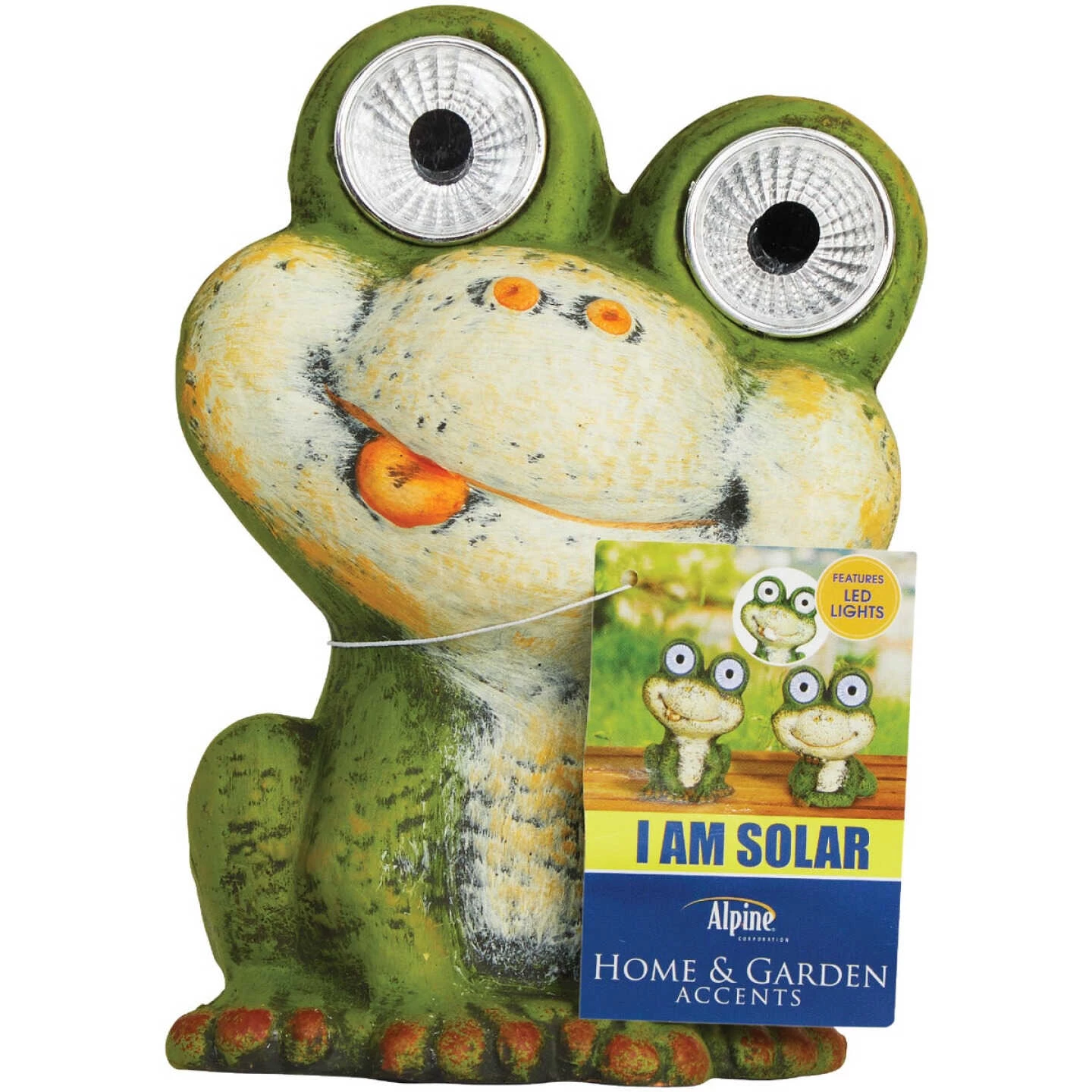 Alpine 7 In. Solar Green Frog Statue With LED Eyes 6 Alpine 7 In. Solar Green Frog Statue With LED Eyes - Image 4
