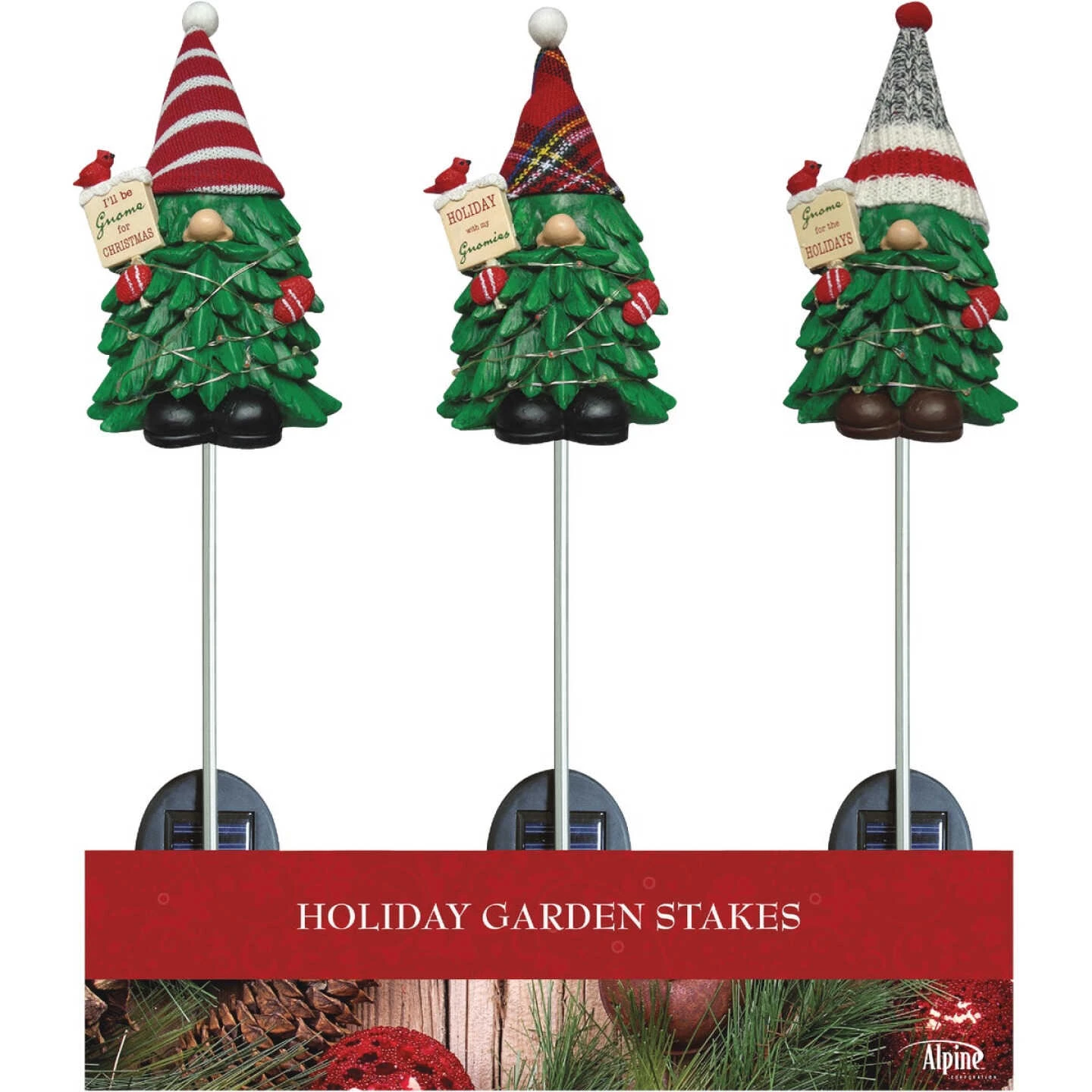 Alpine 33 In. LED Solar Gnome Tree Christmas Garden Stake 3 Alpine 33 In. LED Solar Gnome Tree Christmas Garden Stake