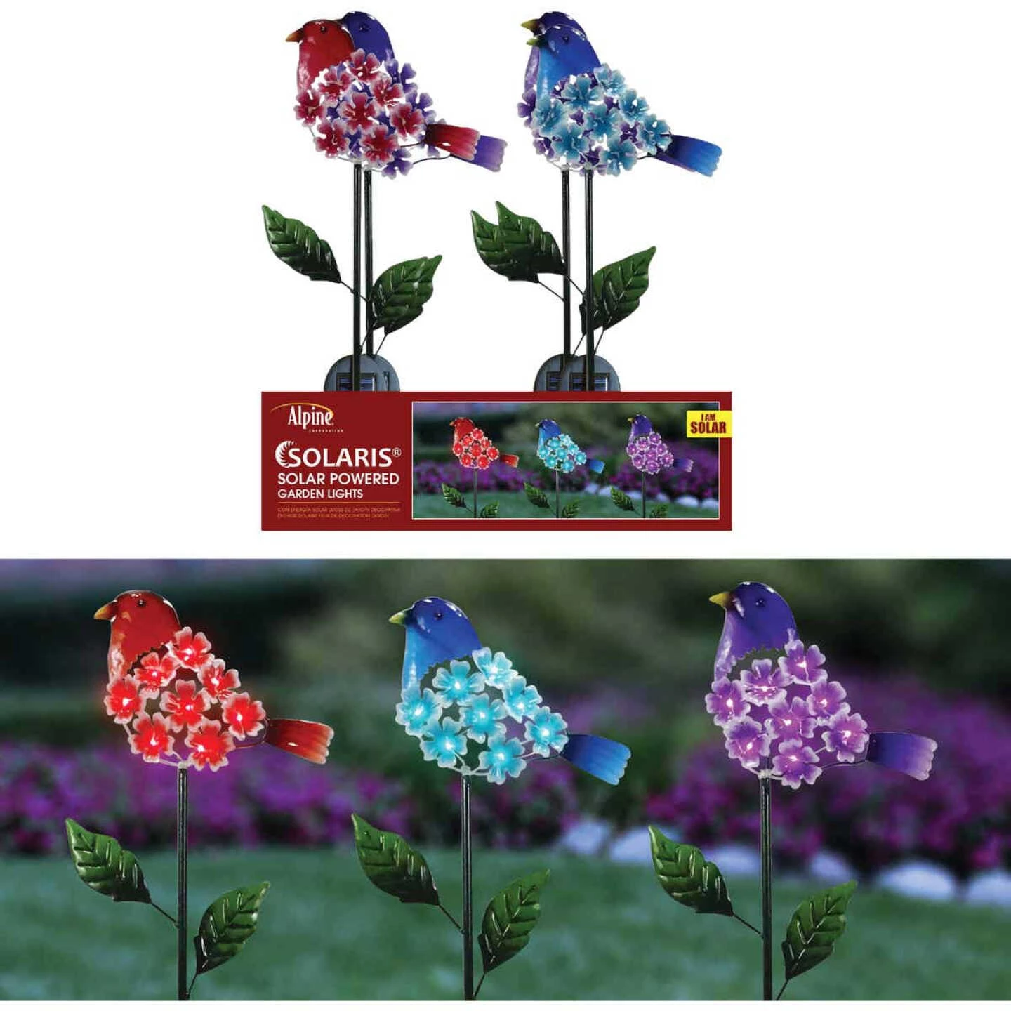 Alpine Solaris Plastic Hydrangea Floral Bird Solar Garden Stake 4 Alpine Solaris Plastic Hydrangea Floral Bird Solar Garden Stake - Image 2