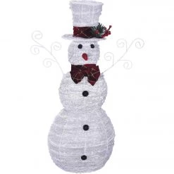 Alpine 29 In. Warm White LED White Mesh Snowman Lighted Decoration With Bowtie