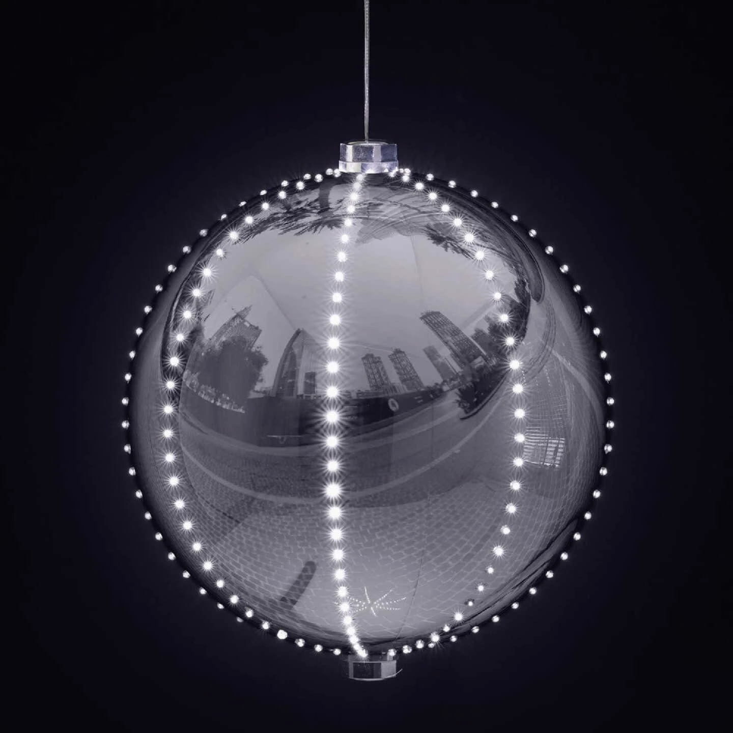 Alpine 13 In. LED 240-Bulb Silver Christmas Ball With Chasing LED Lights 5 Alpine 13 In. LED 240-Bulb Silver Christmas Ball With Chasing LED Lights - Image 3