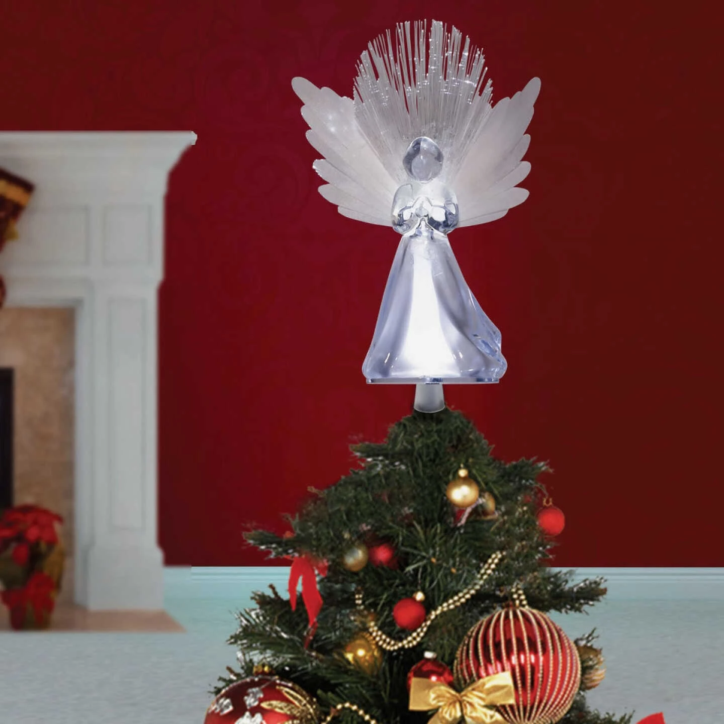 Alpine White LED Angel Christmas Tree Topper With Fiber Optic Wings 4 Alpine White LED Angel Christmas Tree Topper With Fiber Optic Wings - Image 2