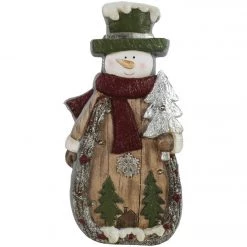 Alpine 15 In. H. Wood Look Snowman With LED Lights