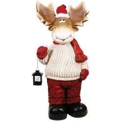 Alpine 30 In. Holiday Moose In White Sweater With Lantern