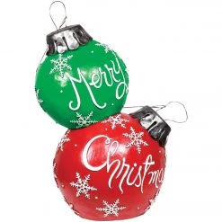 Alpine 30 In. Red/Green Merry Christmas Stacked Ornaments With LED Lights