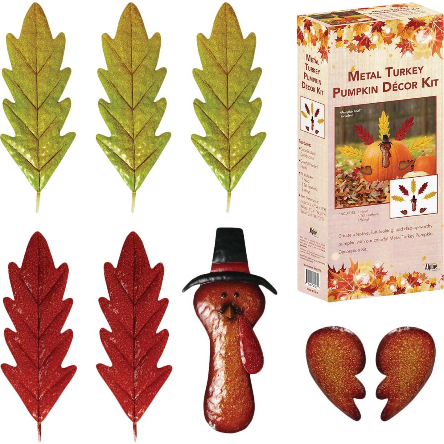 Alpine Metal Leaf Turkey Pumpkin Decoration Kit 3 Alpine Metal Leaf Turkey Pumpkin Decoration Kit