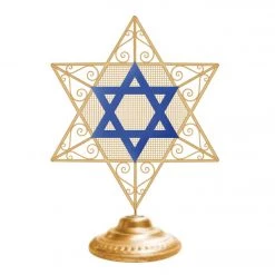 Alpine 14 In. Gold & Blue LED Star Of David Tabletop Holiday Decoration