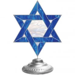 Alpine 14 In. Blue LED Star Of David Tabletop Holiday Decoration With Silver Base