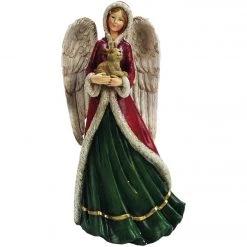 Alpine 10 In. Polystone Garden Angel Statue With Rabbit