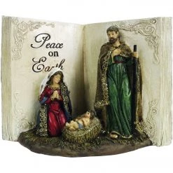 Alpine 7 In. Polystone Peace On Earth Nativity Scene Book Statue